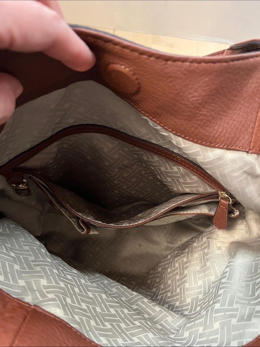 Cole Haan Tobacco Brown Pebbled Leather Shoulder Bag Purse Tote Gold Tone Trim - Picture 14 of 16